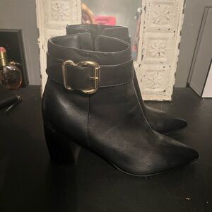 Marc Fisher Black Ankle Boots with Gold Accent